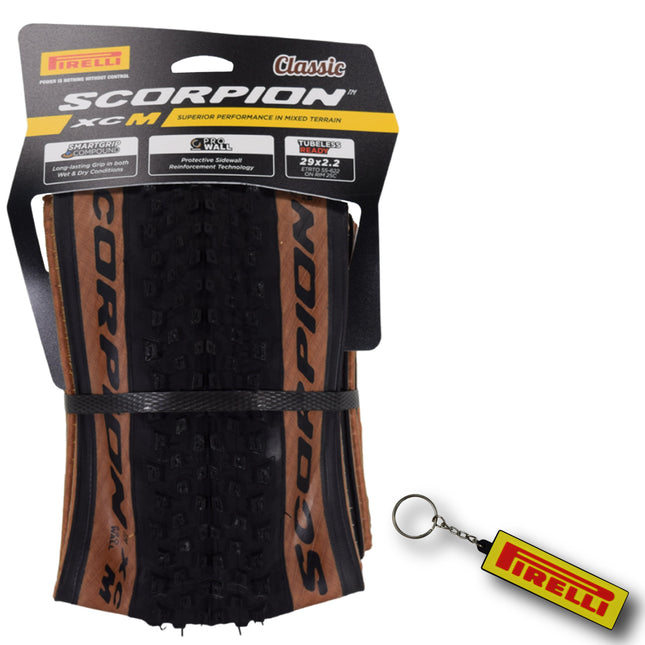 Pirelli Scorpion XC M Classic Tan 55-622 (29x 2.2) MTB Bicycle Tire  - Designed for Hardpacked Courses, 60TPI and ProWall Casing- Mountain Bike Tire w/Keychain (2 Pk)