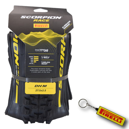 Pirelli Scorpion Race DH M Yellow 63-584 (27.5x 2.5) MTB Bicycle Tire  - Designed for Hardpacked Courses and Mixed Terrain, 60TPI and ProWall Casing- Mountain Bike Tire w/Keychain