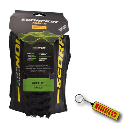 Pirelli Scorpion Race DH T Yellow 63-622 (29x 2.5) MTB Bicycle Tire  - Designed for Hardpacked Courses and Mixed Terrain, 60TPI and ProWall Casing- Mountain Bike Tire w/Keychain (2 Pk)