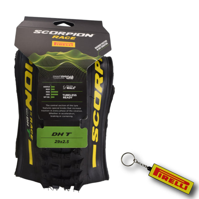 Pirelli Scorpion Race DH T Yellow 63-622 (29x 2.5) MTB Bicycle Tire  - Designed for Hardpacked Courses and Mixed Terrain, 60TPI and ProWall Casing- Mountain Bike Tire w/Keychain (2 Pk)