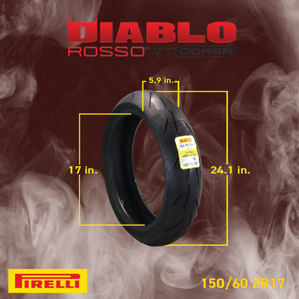 Pirelli Diablo Rosso IV Corsa Front 110/70ZR17 (54 W) & Rear 200/60-17 80W Motorcycle Tires  - High Performance, Durable, & Reliable Tire for Street Racing Bikes w/ Keychain