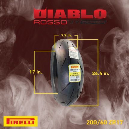 Pirelli Diablo Rosso IV Corsa Front 110/70ZR17 (54 W) & Rear 200/60-17 80W Motorcycle Tires  - High Performance, Durable, & Reliable Tire for Street Racing Bikes w/ Keychain