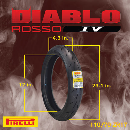 Pirelli Diablo Rosso IV 110/70 ZR 17 54W M/C Front & 180/55 ZR 17 M/C TL Rear Motorcycle Tire Set - High Performance, Durable for Super Sport Bikes with Keychain