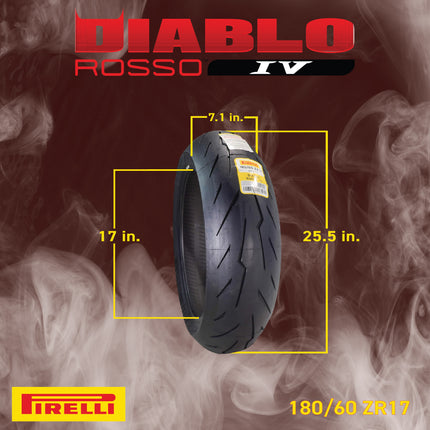 Pirelli Diablo Rosso IV 110/70 ZR 17 54W M/C Front & 180/60 ZR 17 M/C TL Rear Motorcycle Tire Set - High Performance, Durable for Super Sport Bikes with Keychain