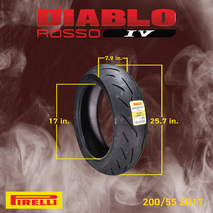 Pirelli Diablo Rosso IV 110/70 ZR 17 54W M/C Front & 200/55 ZR 17 M/C TL Rear Motorcycle Tire Set - High Performance, Durable for Super Sport Bikes with Keychain