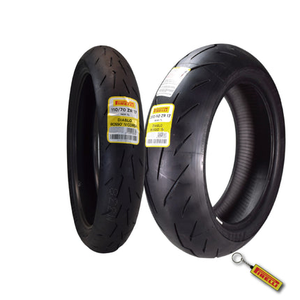 Pirelli Diablo Rosso IV 110/70 ZR 17 54W M/C Front & 200/60 ZR 17 M/C TL Rear Motorcycle Tire Set - High Performance, Durable for Super Sport Bikes with Keychain