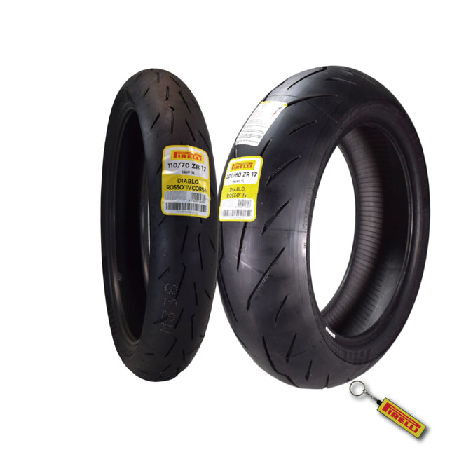 Pirelli Diablo Rosso IV 110/70 ZR 17 54W M/C Front & 200/60 ZR 17 M/C TL Rear Motorcycle Tire Set - High Performance, Durable for Super Sport Bikes with Keychain