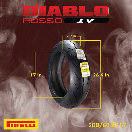 Pirelli Diablo Rosso IV 110/70 ZR 17 54W M/C Front & 200/60 ZR 17 M/C TL Rear Motorcycle Tire Set - High Performance, Durable for Super Sport Bikes with Keychain
