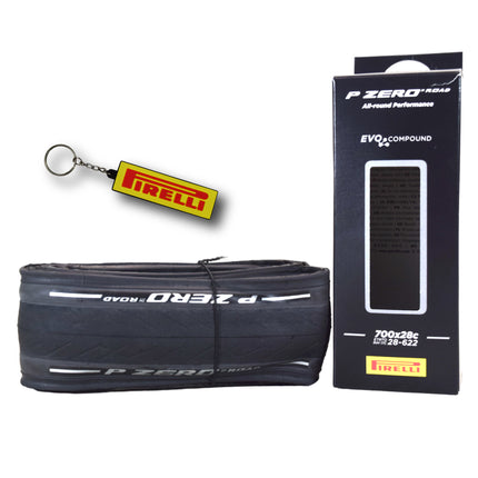 Pirelli P ZERO Road Bike Tire 28-622 (700x28c) - Tube Type Bicycle Tire, Durable All-Round Performance, High Grip, Clincher Tire for Road Cycling - EVO Compound, TechBELT Construction w/Keychain