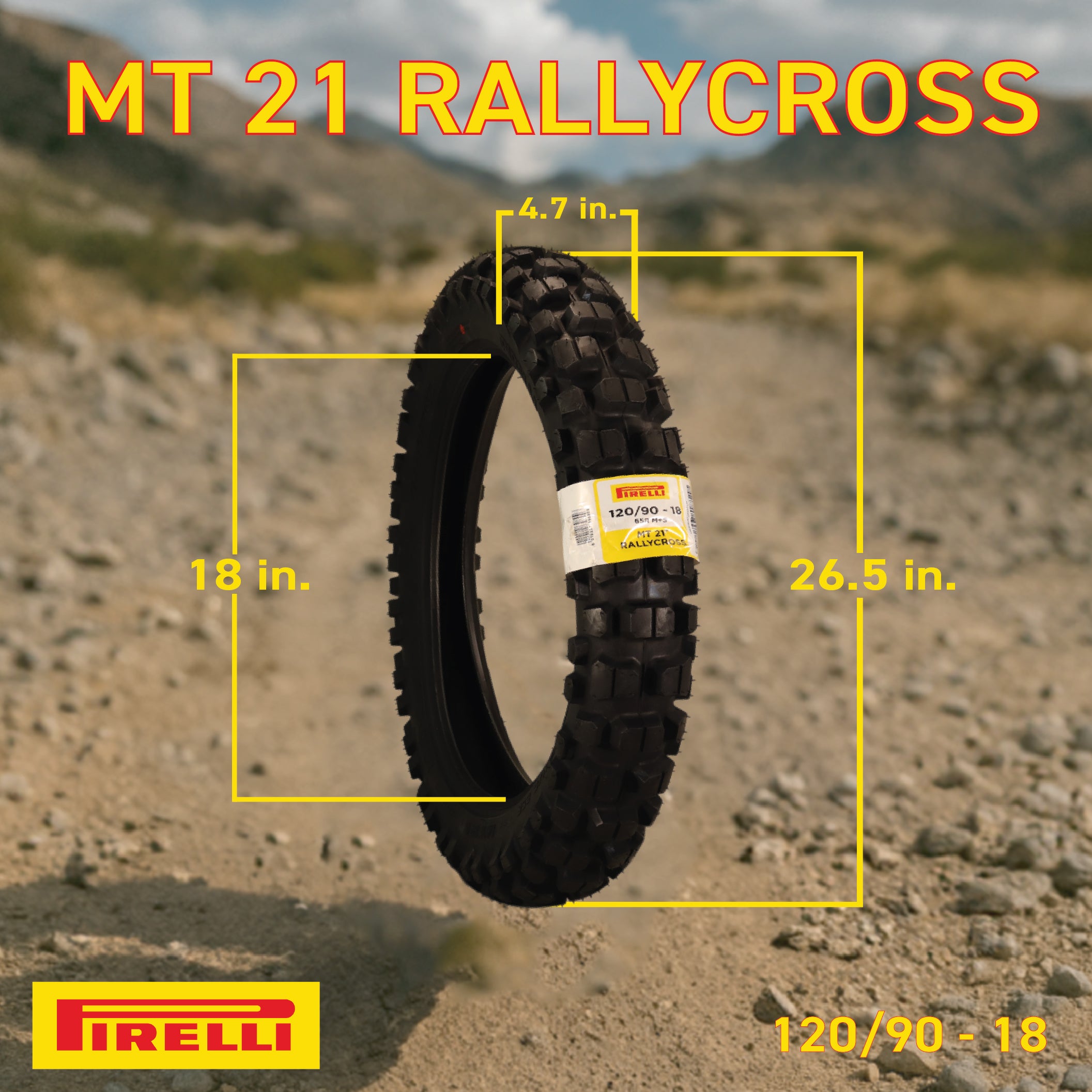 Pirelli MT 21 Rallycross 120/90-18 Rear Motorcycle Tire - DOT Approved, Dual-Sport/Enduro, Aggressive Tread for Off-Road & Rally, High-Performance Grip, Fits Adventure & Dirt Bikes with Keychain
