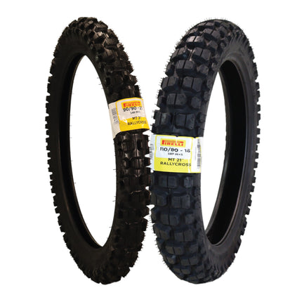 Pirelli MT 21 Rallycross 90/90-21 Front & 110/80-18 Rear Motorcycle Tires - Dual-Sport/Enduro, Aggressive Tread for Off-Road & Rally, High-Performance Grip, Fits Adventure & Dirt Bikes with Keychain