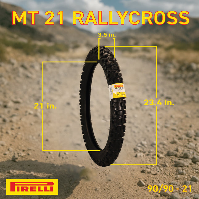 Pirelli MT 21 Rallycross 90/90-21 Front & 120/80-18 Rear Motorcycle Tires - Dual-Sport/Enduro, Aggressive Tread for Off-Road & Rally, High-Performance Grip, Fits Adventure & Dirt Bikes with Keychain