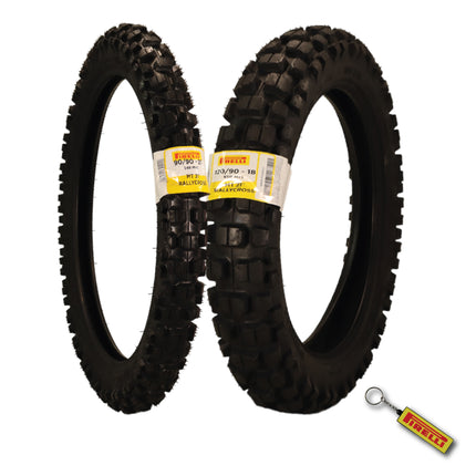 Pirelli MT 21 Rallycross 90/90-21 Front & 120/90-18 Rear Motorcycle Tires - Dual-Sport/Enduro, Aggressive Tread for Off-Road & Rally, High-Performance Grip, Fits Adventure & Dirt Bikes with Keychain