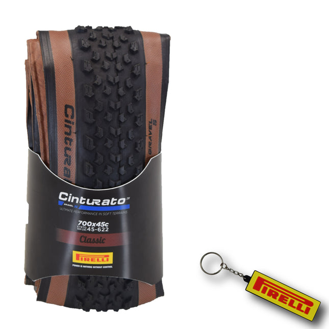 Pirelli Cinturato Gravel S TLR Classic 45-622 (700 x 45c) Road Bicycle Tire - SpeedGrip Compound, Clincher Type, Tubeless Ready Bike Tire with Keychain 700x45c