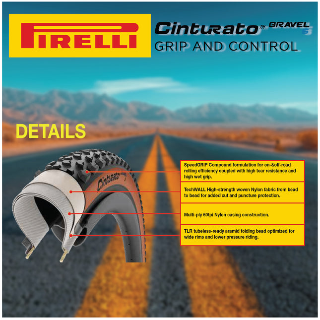 Pirelli Cinturato Gravel S TLR Classic 45-622 (700 x 45c) Road Bicycle Tire - SpeedGrip Compound, Clincher Type, Tubeless Ready Bike Tire with Keychain 700x45c