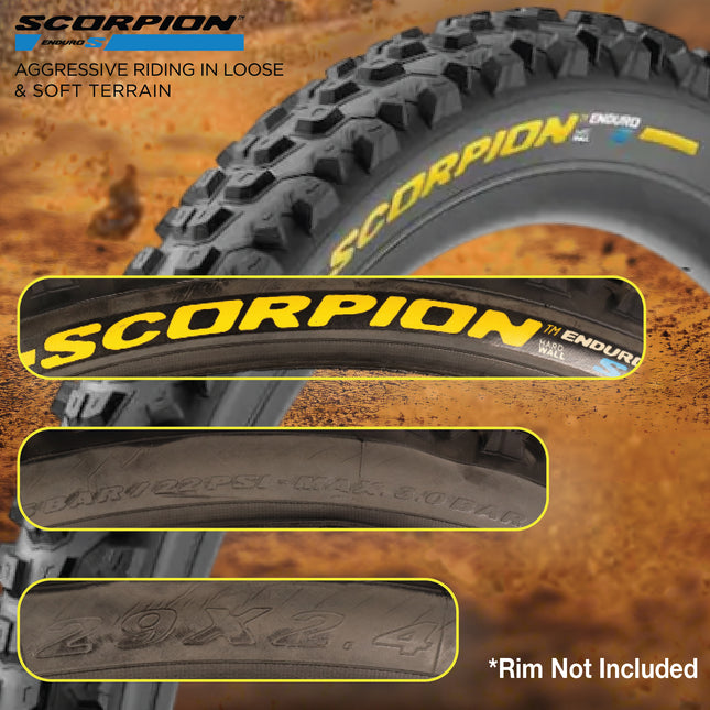 Pirelli Scorpion Enduro S Yellow Label 65-622 (29x 2.6) MTB Bicycle Tire  - Designed for Daily Riding and Local Trails, 60TPI and Hard Wall Casing- Mountain Bike Tire w/Keychain