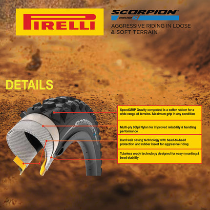 Pirelli Scorpion Enduro S Yellow Label 65-622 (29x 2.6) MTB Bicycle Tire  - Designed for Daily Riding and Local Trails, 60TPI and Hard Wall Casing- Mountain Bike Tire w/Keychain