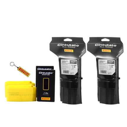Pirelli Cinturato All Road 700x35c (35-622) Black Bicycle Tire (2-Pack) Bundle with Cinturato SmarTube 33/45-622 Presta 60mm TPU Tube (2-Pack) and Keychain | Full Gravel & Adventure Bike Set