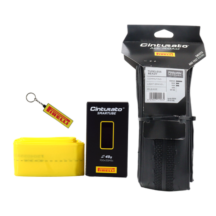 Pirelli Cinturato All Road 700x40c (40-622) Black Bicycle Tire Bundle with Cinturato SmarTube 33/45-622 Presta 60mm TPU Tube and Keychain | Premium Gravel, Adventure, and Commuter Bike Set