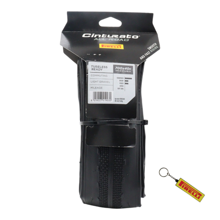 Pirelli Cinturato All Road 700x40c (40-622) Black Bicycle Tire Bundle with Keychain | Tubeless Ready ProWall Casing Premium Gravel, Adventure, Hardpack, and Commuter Bike Single Front or Rear