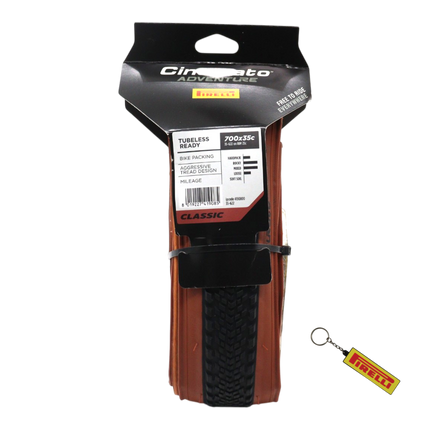 Pirelli Cinturato Adventure Classic 35-622 Tan Wall Bicycle Tire 700x35 Gravel & Touring Tire - Durable, Puncture Resistant, All-Road Performance Folding Tire with Keychain