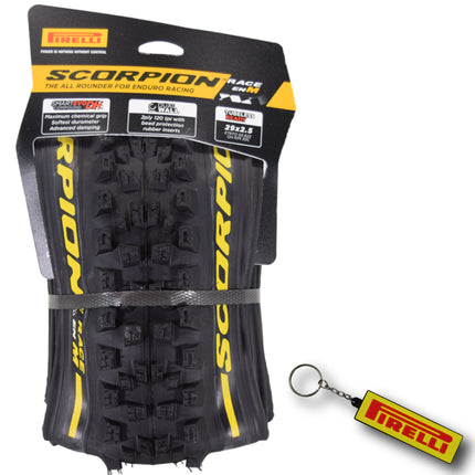 Pirelli Scorpion Race Enduro M Yellow Label 63-622 (29x 2.5) MTB Bicycle Tire  - Designed for Hardpacked Courses and Mixed Terrains, 120x2TPI - Mountain Bike Tire w/Keychain