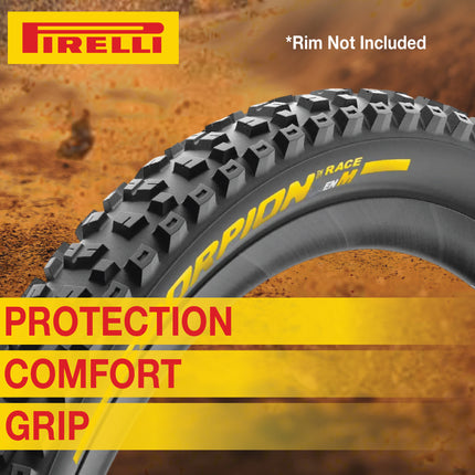 Pirelli Scorpion Race Enduro M Yellow Label 63-622 (29x 2.5) MTB Bicycle Tire  - Designed for Hardpacked Courses and Mixed Terrains, 120x2TPI - Mountain Bike Tire w/Keychain