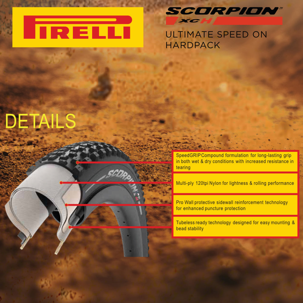 "Pirelli Scorpion Sport XC H 29 x 2.2 Black Folding Tire for Mountain Bikes- Consistent Performance, Lightweight and Durable, Ideal for Cross-Country and Trail Riding with Pirelli Keychain (2 Pack) "