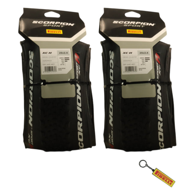 Pirelli Scorpion Sport XC H 29x2.4 Folding Tire for Mountain Bikes - Consistent Performance, Lightweight and Durable, Ideal for Cross-Country and Trail Riding with Pirelli Scorpion Keychain (2 pck)