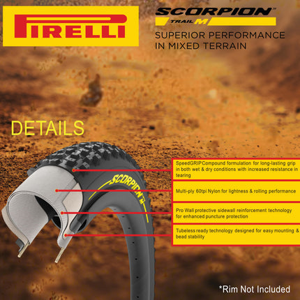 Pirelli Scorpion Sport XC M 29 x 2.2 Black Folding Tire for Mountain Bikes - Mixed Terrain Performance, Lightweight and Durable for varied terrain. Includes Pirelli Scorpion Keychain.