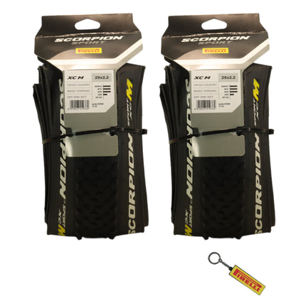 Pirelli Scorpion Sport XC M 29 x 2.2 Black Folding Tire for Mountain Bikes - Mixed Terrain Performance, Lightweight and Durable for varied terrain. Includes Pirelli Scorpion Keychain. (2 Pack)