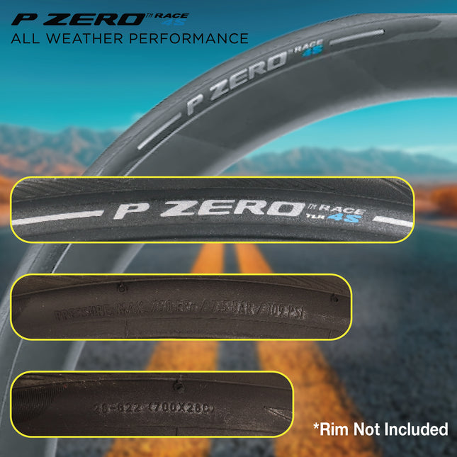 Pirelli P ZERO Race 4S 28-622 (700x28) Road Bike Tire - Tubeless Ready, All-Season Performance, High Grip & Durability, Fast Rolling Bicycle Tire- SmartEVO Compound, TechBELT Construction w/Keychain