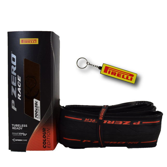 Pirelli P ZERO Race 28-622 (700x28c) Clincher Road Bike Tire - Color Edition Red, Tubeless Ready, High Performance, Superior Grip, Stylish Design for Road Bicycles - w/Keychain