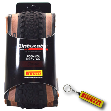 Pirelli Cinturato Gravel RC Classic 40-622 (700 x 40c) Race Bicycle Tire - SpeedGrip Compound, Clincher Type, Tubeless Ready Bike Tire with Keychain 700x40c