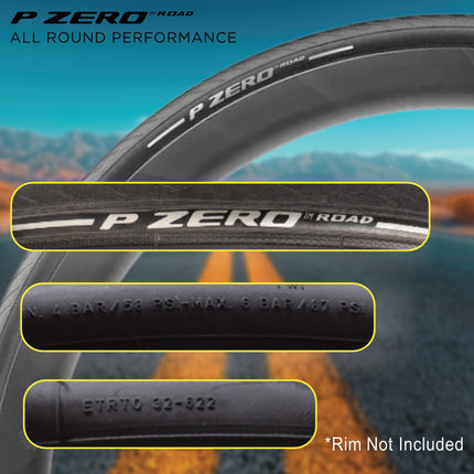Pirelli P ZERO Road Bike Tire 32-622 (700x32c) - Tube Type Bicycle Tire, Durable All-Round Performance, High Grip, Clincher Tire for Road Cycling - EVO Compound, TechBELT Construction w/Keychain