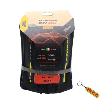 Pirelli Scorpion Race XC RC ProWALL Team Edition 29 x 2.4 Yellow Label Mountain Bike Tire High Performance XC Tire - Fast Rolling Durable Folding MTB Tire for Racing and Trail Riding with Keychain