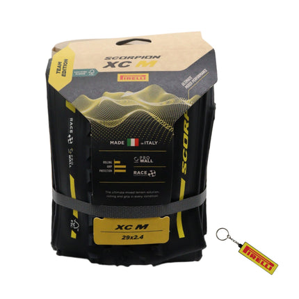 Pirelli Scorpion Race XC M ProWALL Team Edition 29 x 2.4 Yellow Label Mountain Bike Tire High Performance XC Tire - Fast Rolling Durable Folding MTB Tire for Racing and Trail Riding with Keychain