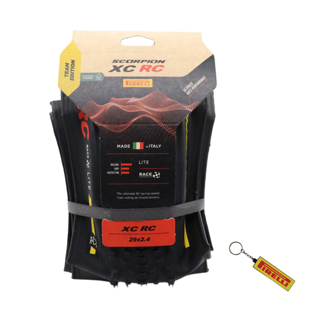 Scorpion Race XC RC LITE Team Edition 29 x 2.4 Yellow Label Mountain Bike Tire - Lightweight XC Race Tire with Race Compound, LITE Casing, Fast Rolling Tubeless Ready Folding Bead with Keychain