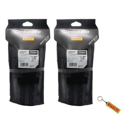 Pirelli Cinturato All Road 50-622 (700x50c) Black Gravel Bike Tire 2Pack with Pirelli Keychain - Tubeless Ready, ProWall Gravel Casing, ProCompound Gravel - Versatile All-Road Protection