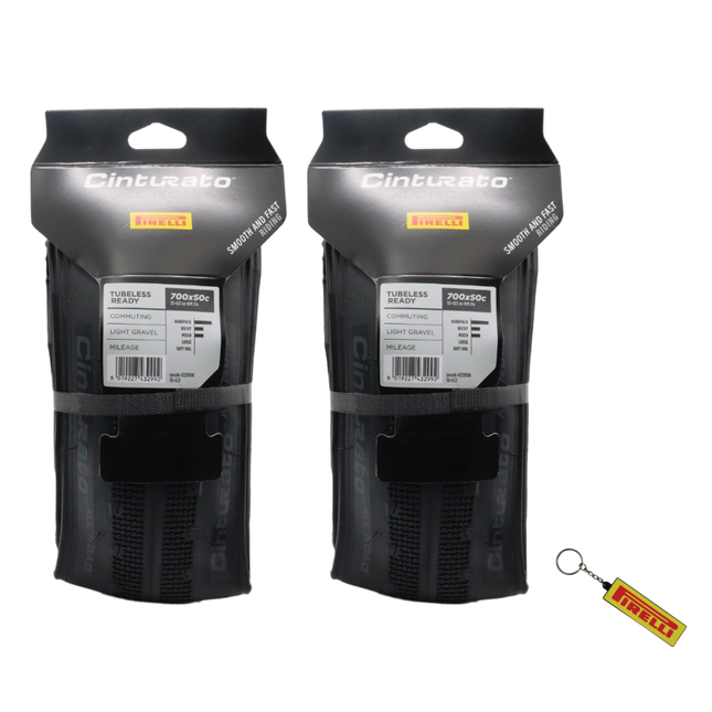 Pirelli Cinturato All Road 50-622 (700x50c) Black Gravel Bike Tire 2Pack with Pirelli Keychain - Tubeless Ready, ProWall Gravel Casing, ProCompound Gravel - Versatile All-Road Protection