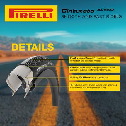 Pirelli Cinturato All Road 50-622 (700x50c) Black Gravel Bike Tire 2Pack with Pirelli Keychain - Tubeless Ready, ProWall Gravel Casing, ProCompound Gravel - Versatile All-Road Protection
