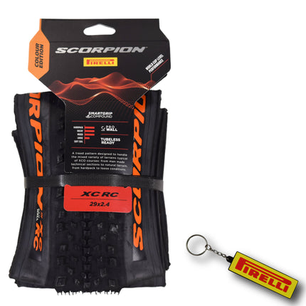 Pirelli Scorpion XC RC Orange Label 60-622 (29x 2.4) MTB Bicycle Tire  - Designed for Demanding Natural, Hardpacked, & Loose Courses, 120TPI and ProWall Casing- Mountain Bike Tire w/Keychain