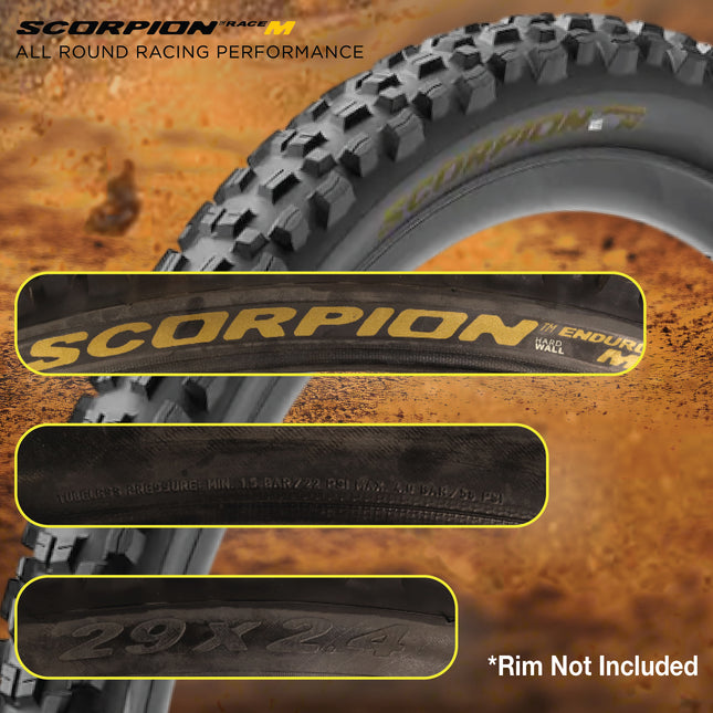 Pirelli Scorpion Enduro M Gold Color (29x2.4) Mountain Bicycle Tire Tubeless Ready, HardWALL 60 TPI High-Performance All-Terrain Tire for Enduro Trail & Aggressive XC Riding Mountain Bike w/Keychain