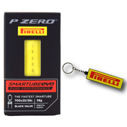 Pirelli P Zero SmarTUBE EVO– 700 x 25-28C, Presta Valve 60mm - Ultimate Puncture Resistance, Low Weight, Road Bike Cycling Essentials - Bicycle Tire Tube w/Keychain