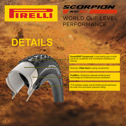 Pirelli Scorpion Race XC M ProWall Classic 29x2.4 Tan Wall Mountain Bike Tire - High Performance Cross Country MTB Tire with ProWall Protection Lightweight Folding Design for Mixed Terrain w/Keychain