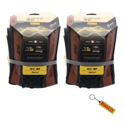 Pirelli Scorpion Race XC M ProWall Classic 29x2.4 Tan Wall Tires 2 Pack - High Performance Cross Country MTB Folding Tires for Mixed Terrain with Sidewall Protection and Keychain