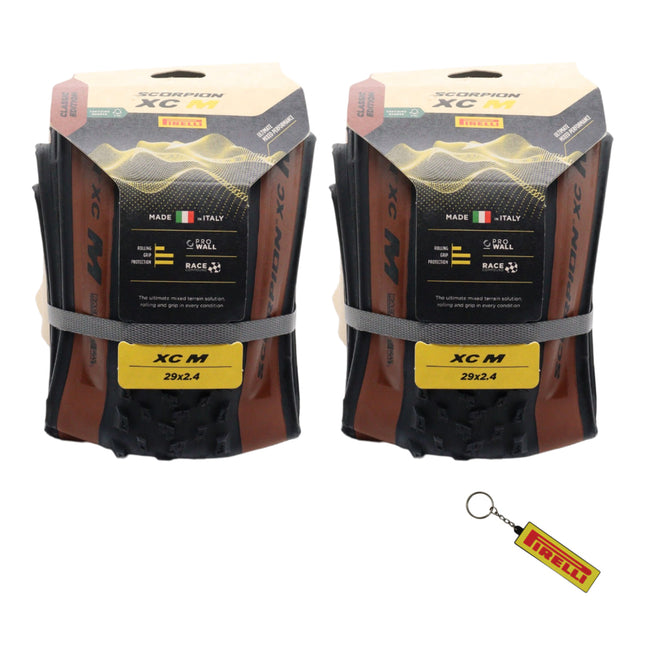Pirelli Scorpion Race XC M ProWall Classic 29x2.4 Tan Wall Tires 2 Pack - High Performance Cross Country MTB Folding Tires for Mixed Terrain with Sidewall Protection and Keychain