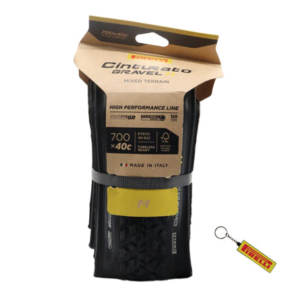 Pirelli Cinturato Gravel M HP-Line 40-622 Black Bicycle Tire 700x40 High Performance Gravel Tire Mixed Terrain Durable All Road Folding Tire for Gravel Dirt and Pavement with Keychain