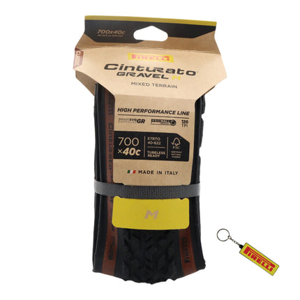 Pirelli Cinturato Gravel M Classic HP-Line 40-622 Tan Wall Bicycle Tire 700x40 High Performance Gravel Tire Mixed Terrain Durable All Road Folding Tire for Gravel Dirt and Pavement with Keychain