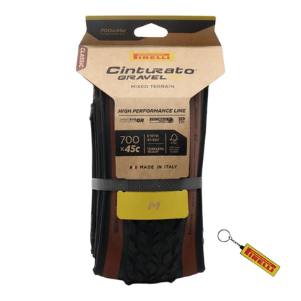 Pirelli Cinturato Gravel M Classic HP-Line 45-622 Tan Wall Bicycle Tire 700x45 High Performance Gravel Tire Mixed Terrain Durable All Road Folding Tire with Keychain